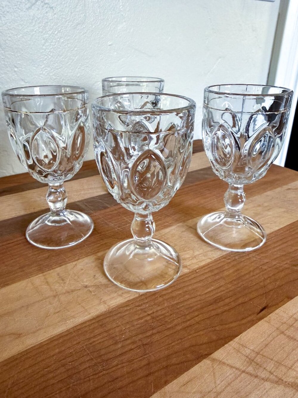 LOT OF 4 Vintage EAPG Pressed Mirror & Fan Cordial‎ Stemmed Shot Glasses  4.25"